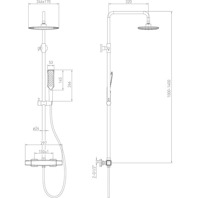 Душевая система с термостатом Volle Sistema P Chrome 1584.090401, фото 2