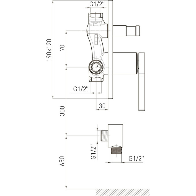 Смеситель скрытого монтажа для ванны Volle Mora Chrome 1537.100201 (с подключением для душевого шланга, внутренняя часть в комплекте), фото 2
