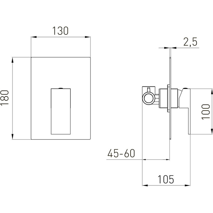 Змішувач прихованого монтажу для душу Volle Pardo Chrome 1548.100201 (хром, внутрішня частина в комплекті), Колір виробника: хром, фото , изображение 2