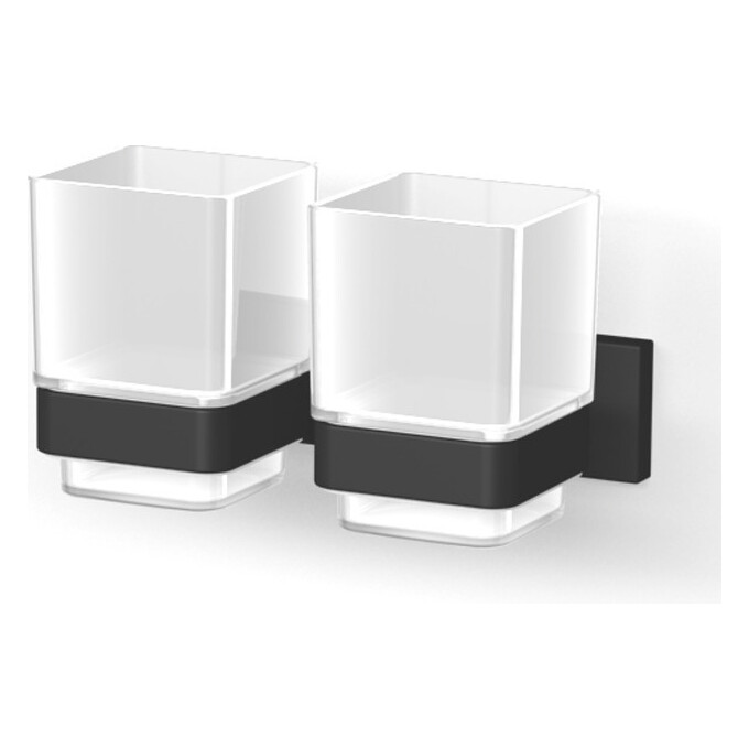 Стакан для зубных щеток Imprese Bilovec Black 122255B (черный, настенный, двойной), Цвет производителя: черный, фото 