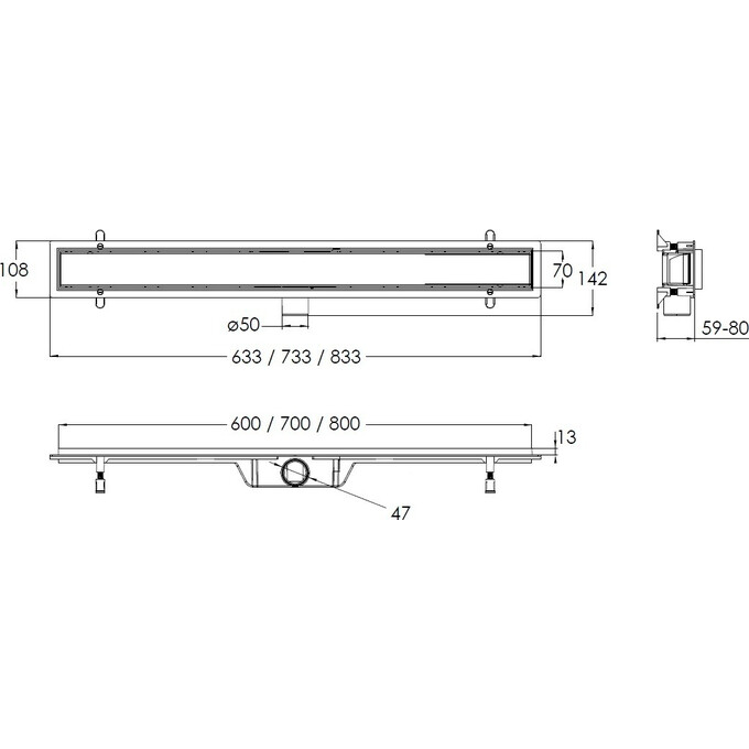 Душевой трап Volle Master Linea Stainless steel 90-22-704 (70 см, нержавейка), Цвет производителя: нержавейка, Доступные размеры: 70, фото 6