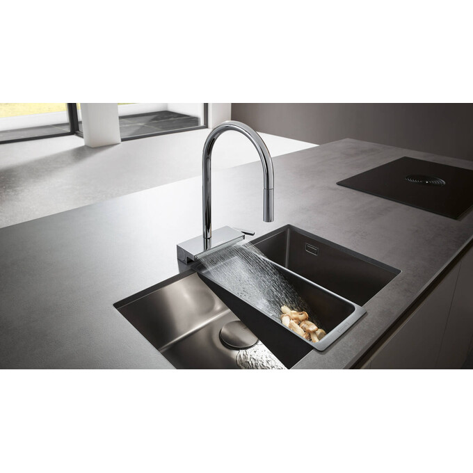 Змішувач для кухні Hansgrohe Aguno Select M81 73831000 (з висувною лійкою та водоспадом), Колір виробника: хром, фото , изображение 2