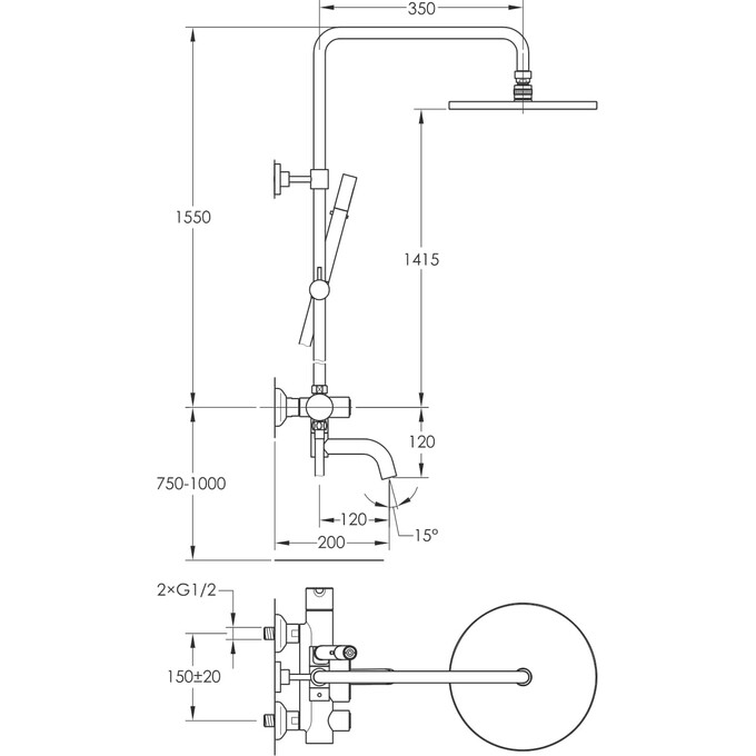 Душевая система Imprese Smart Click Black Matt ZMK101901208 (черная матовая, с изливом), Цвет производителя: черный матовый, фото 2