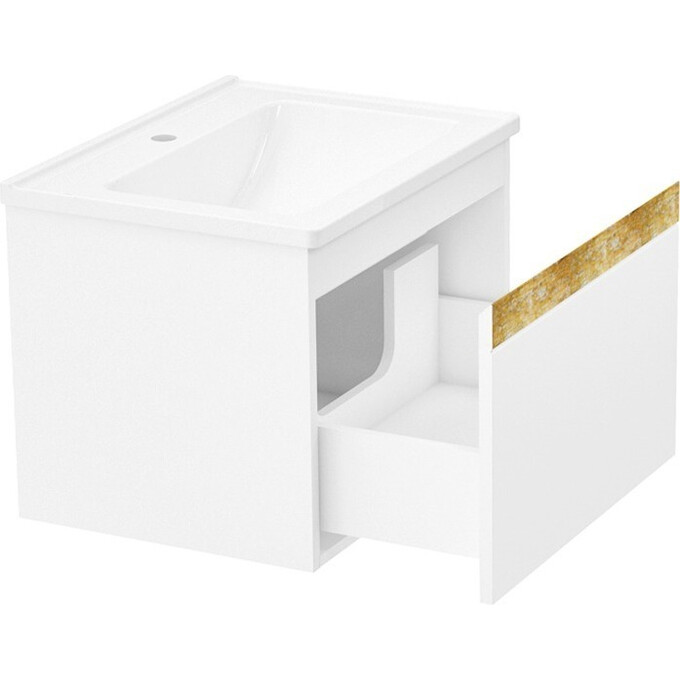 Тумба з умивальником Volle Classic Neo 1943.326007 (60 см, біла глянсова/дерево, підвісна), фото , изображение 3