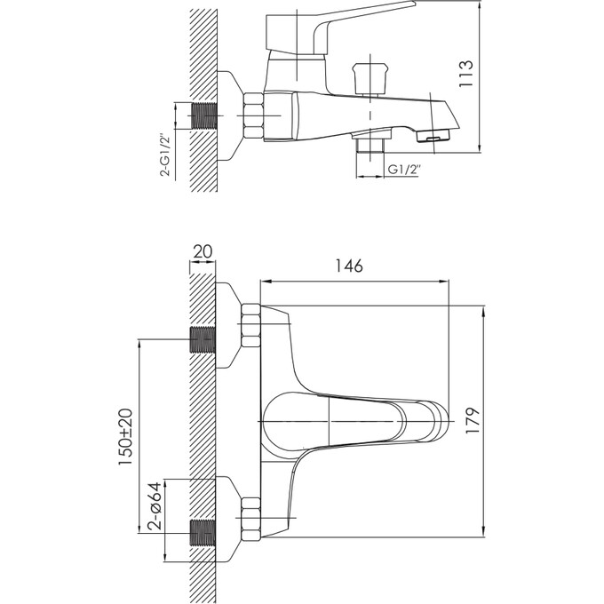 Смеситель для ванны Imprese Witow Chrome SET20230903 (10080+6008501, с душевым гарнитуром), фото 3