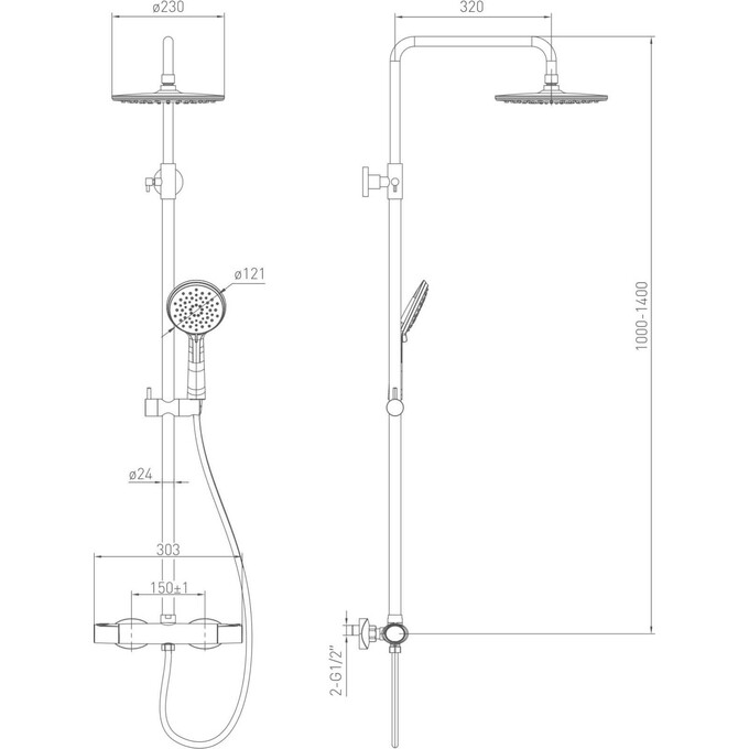 Душевая система с термостатом Volle Sistema E Chrome 1580.090101, фото 2