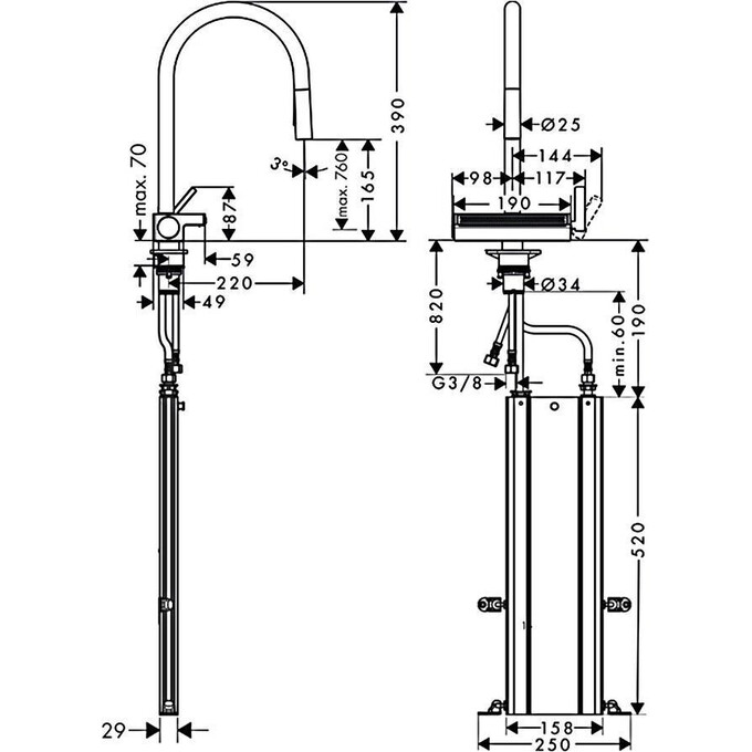 Змішувач для кухні Hansgrohe Aguno Select M81 73831000 (з висувною лійкою та водоспадом), Колір виробника: хром, фото , изображение 9