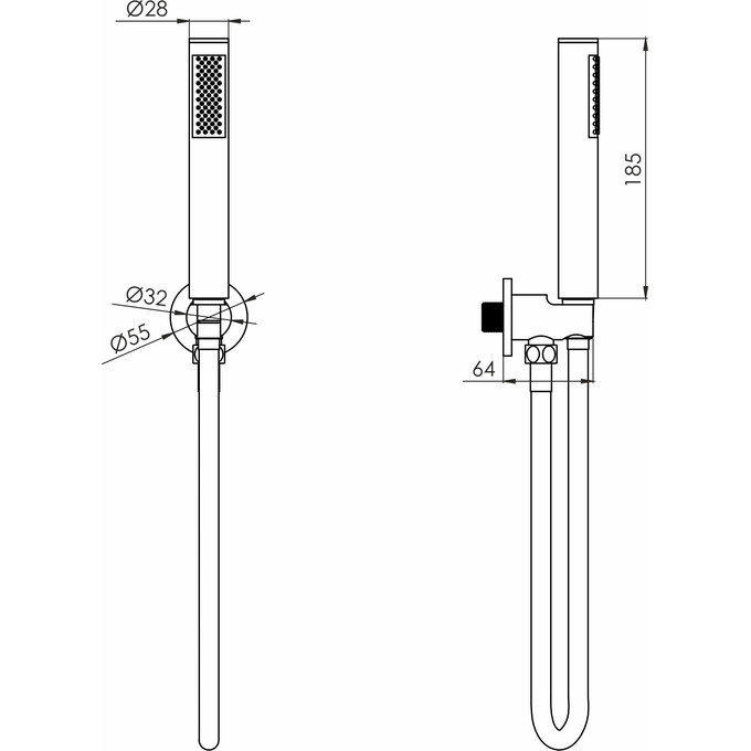 Лейка для душа Volle Cascada B50 Black Matt 1586.170204 (черная матовая, однорежимная, с шлангом и держателем), Цвет производителя: черный матовый, фото 2