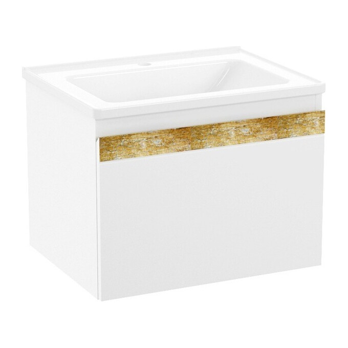 Тумба з умивальником Volle Classic Neo 1943.326007 (60 см, біла глянсова/дерево, підвісна), фото 