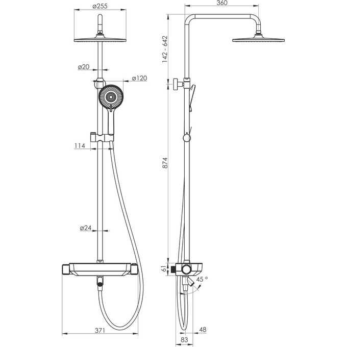 Душевая система с термостатом Imprese Centrum LX Chrome T-10260LX (с изливом и полочкой), фото 3