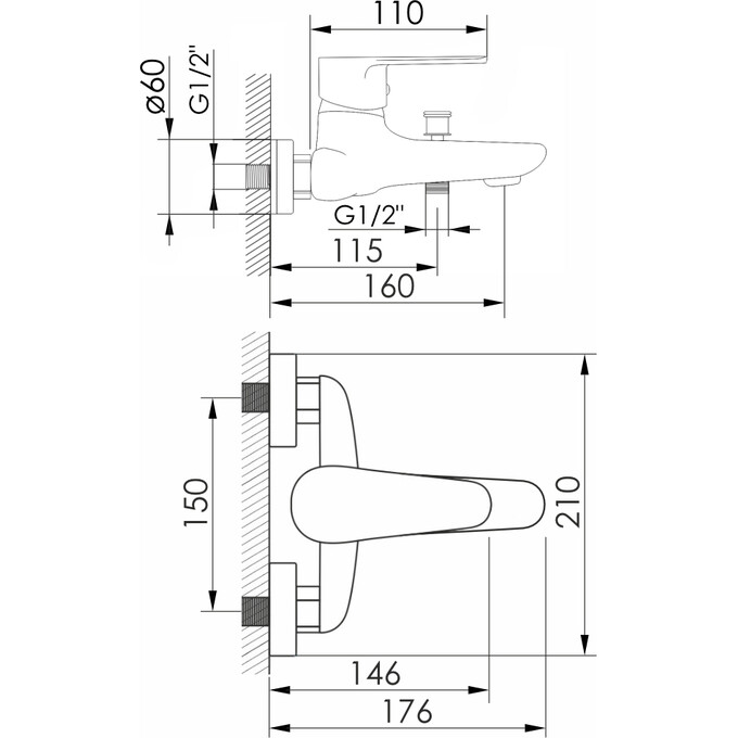 Змішувач для ванни Volle Trajan Chrome 1545.030101, фото , изображение 3