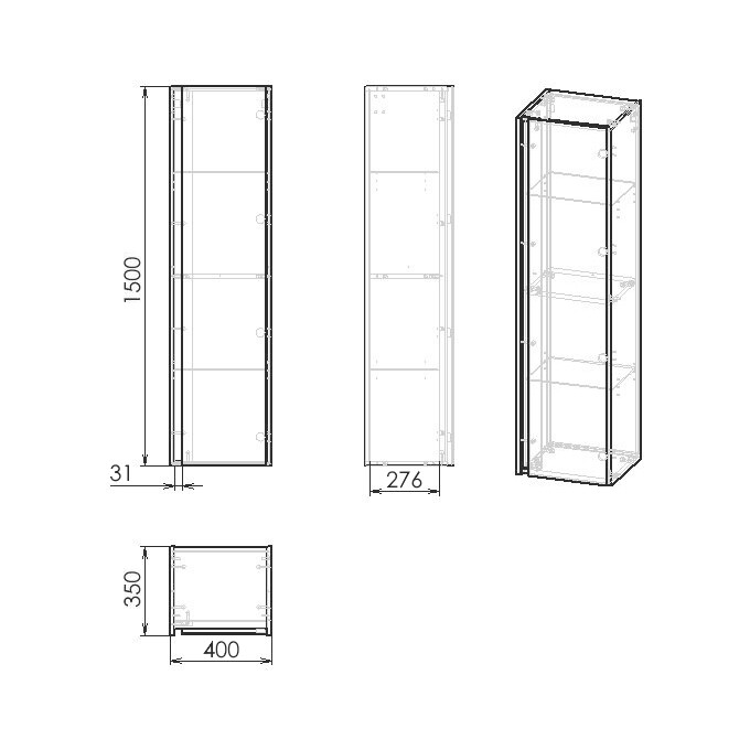 Пенал в ванную Imprese Blatna L f3283Dr (40 см, дуб, правый, подвесной, с зеркалом), Цвет производителя: дуб, фото 4