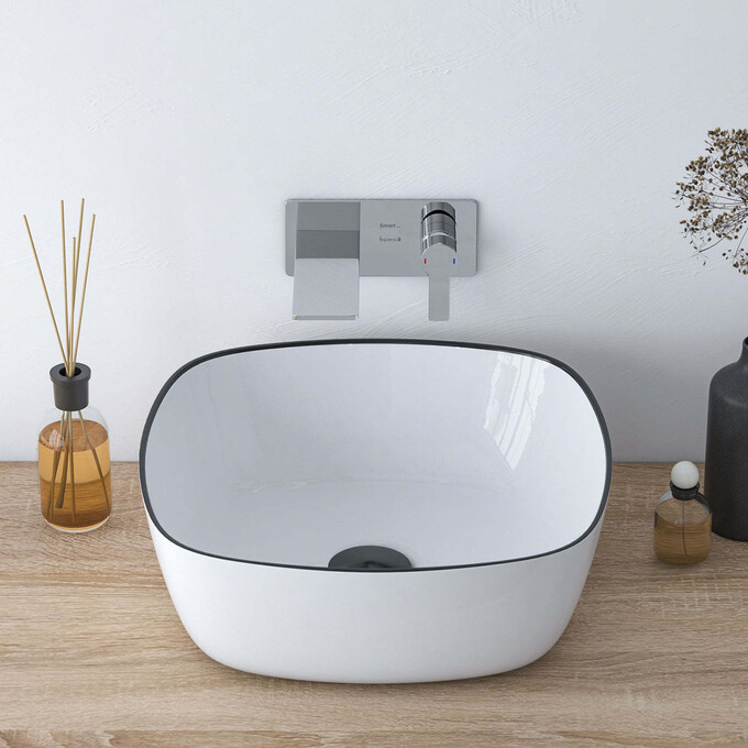 Умывальник Imprese Black Edge i11096 (41x41 см, белый глянцевый с черным бортиком, чаша), Доступные размеры: 41 x 41, фото 2