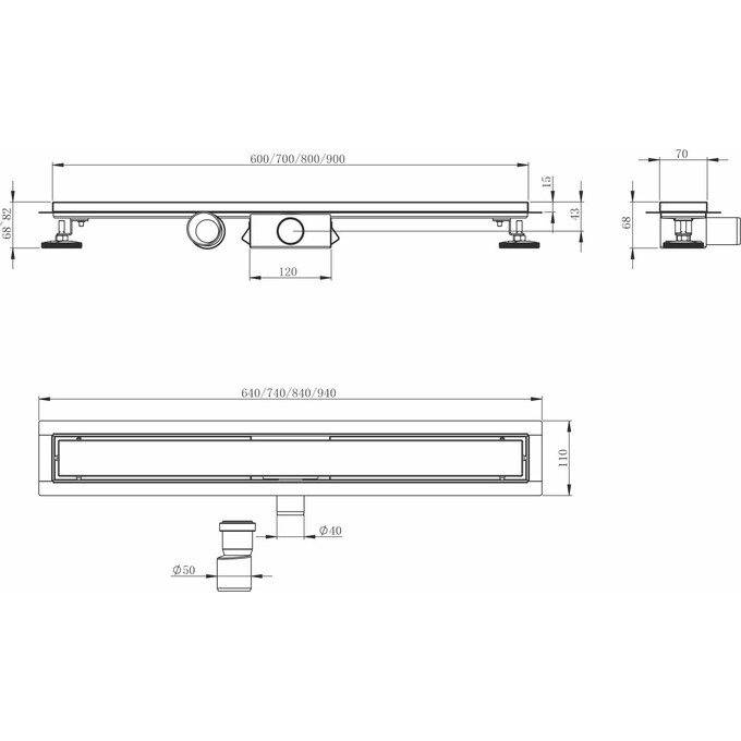 Душевой трап Imprese i-Flow Black Matt d44700SB07 (70 см, черный матовый), Цвет производителя: черный матовый, Доступные размеры: 70, фото 2