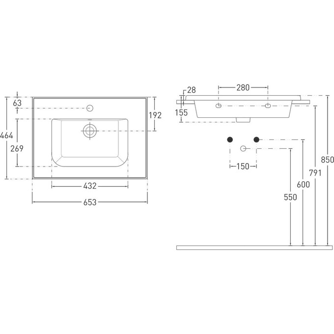 Умивальник Imprese Laska i3207(2) (65x46 см), Доступні розміри: 65 x 46, фото , изображение 2