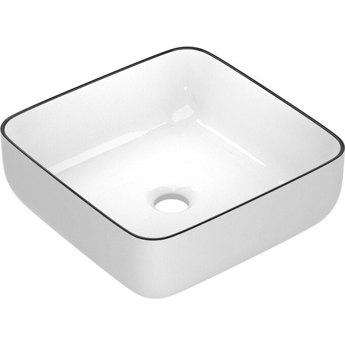 Умывальник Imprese Black Edge i11095 (38x38 см, белый глянцевый с черным бортиком, чаша), Доступные размеры: 38 x 38, фото 