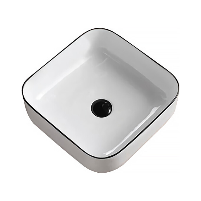 Умывальник Imprese Black Edge i11095 (38x38 см, белый глянцевый с черным бортиком, чаша), Доступные размеры: 38 x 38, фото 2