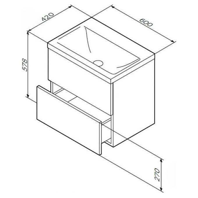 Тумба с раковиной Am.Pm Gem MGA-FHX06022WG-WCC0602WG (60 см, белая глянцевая, подвесная), фото 11