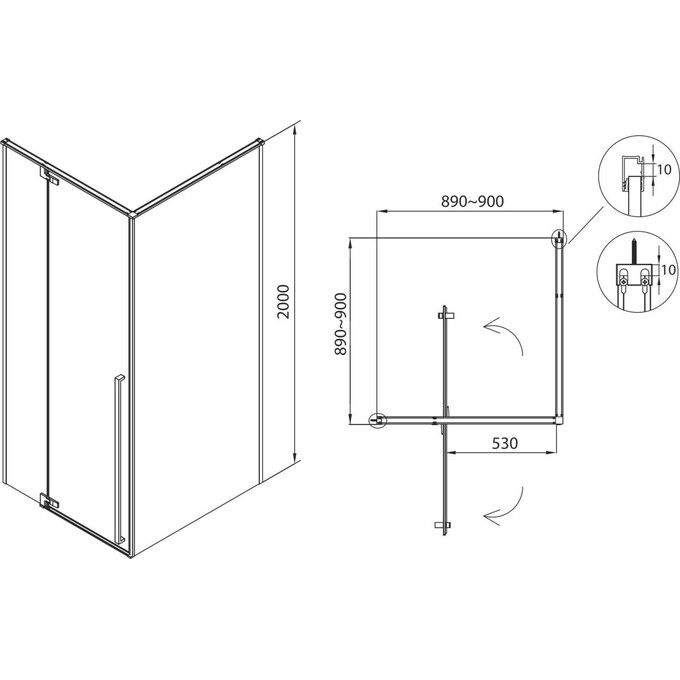 Душевая кабина Imprese Vaclav s6408690L (90x90 см, стекло прозрачное, профиль хром), Доступные размеры: 90 x 90 L, фото 3