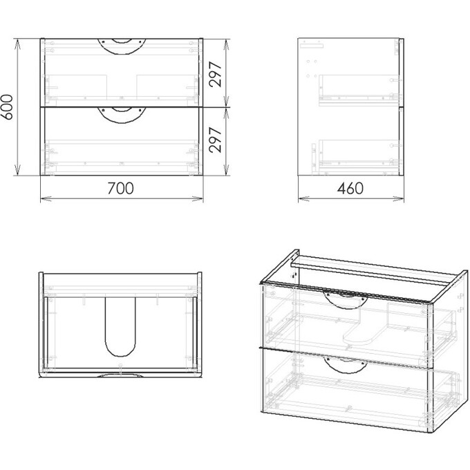 Тумба с умывальником Imprese Nova Vlna M f32703B (70 см, черная матовая, подвесная), Доступные размеры: 70, Цвет производителя: черный матовый, фото 3