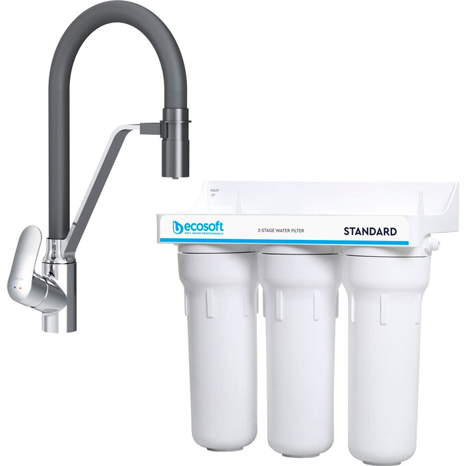 Набор для кухни 2 в 1: смеситель для кухни Am.Pm Like F8007802 + тройной фильтр Ecosoft Standard FMV3ECOSTD, фото 