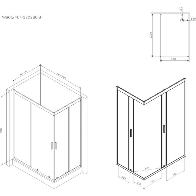 Душевая кабина Am.Pm Gem Square Slide W90UG-404-120280-BT (120x80 см, стекло прозрачное, профиль черный матовый), Доступные размеры: 120 x 80, Цвет производителя: черный матовый, фото 10
