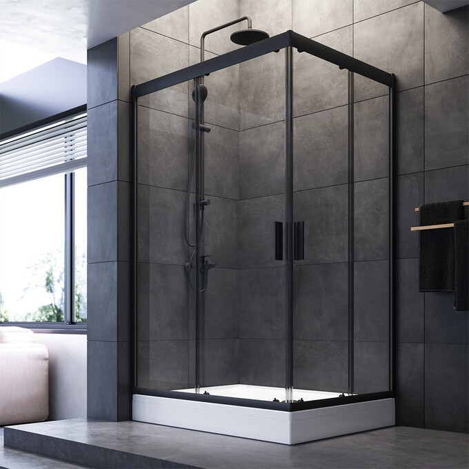 Душевая кабина Am.Pm Gem Square Slide W90UG-404-120290-BT (120x90 см, стекло прозрачное, профиль черный матовый), Доступные размеры: 120 x 90, Цвет производителя: черный матовый, фото 2