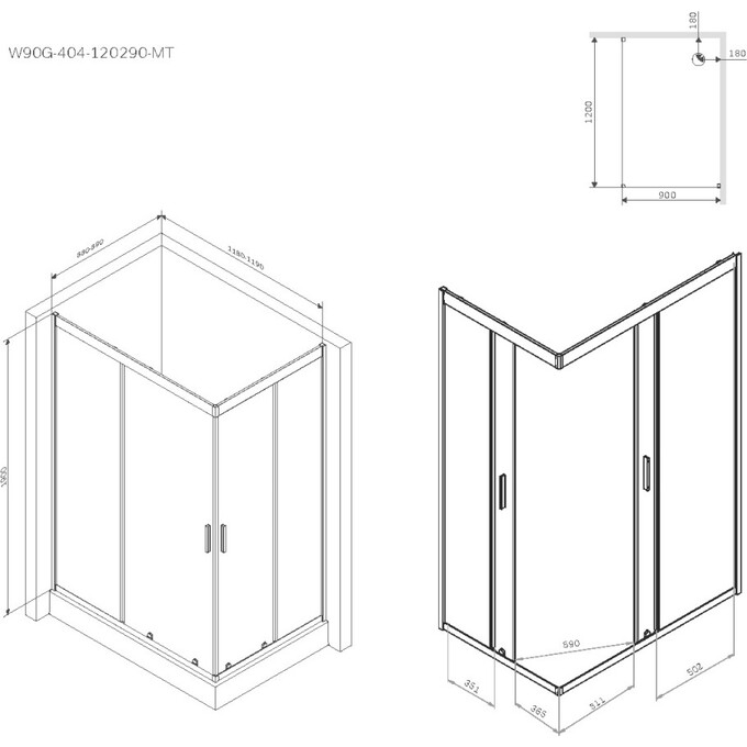 Душевая кабина Am.Pm Gem Square Slide W90UG-404-120290-MT (120x90 см, стекло прозрачное, профиль хром матовый), Доступные размеры: 120 x 90, Цвет производителя: сатин (хром матовый), фото 11