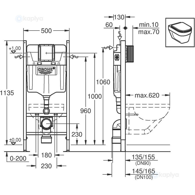 Инсталляция для унитаза 4 в 1 Grohe Rapid Sl 3884000G+38732SH0 (с клавишей смыва, прокладкой и креплением к стене), Цвет производителя: альпийский белый, фото 7