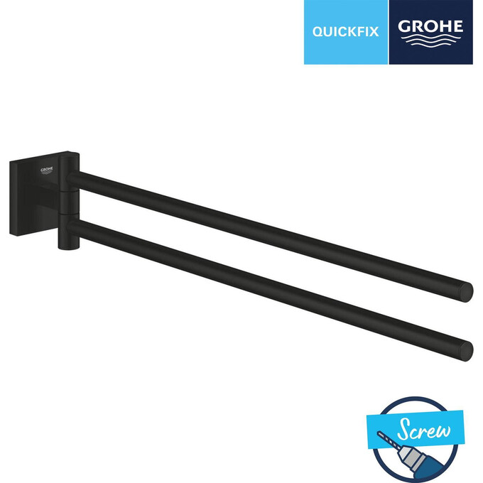 Полотенцедержатель Grohe QuickFix Start Cube Black 409762430 (черный матовый, двойной, поворотный), Цвет производителя: черный матовый, фото 5