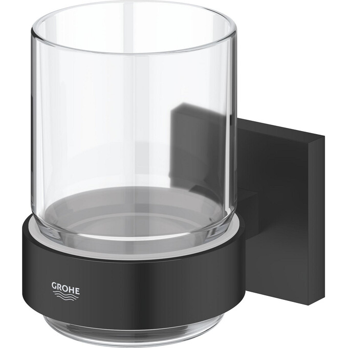 Стакан для зубных щеток Grohe QuickFix Start Cube Black 410972430 (черный матовый, настенный), Цвет производителя: черный матовый, фото 3