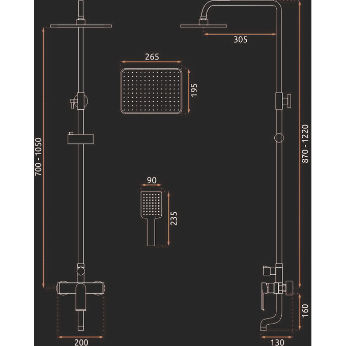 Душевая система Rea Hass Black REA-B9968 (черная матовая, с изливом), Цвет производителя: черный матовый, фото 7