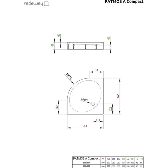 Душовий піддон Radaway Patmos A Compact 4S99155-05 (90x90 см), Доступні розміри: 90 x 90, фото , изображение 2
