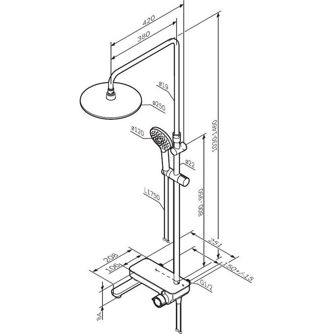 Душевая система Am.Pm Like F0780700 (с изливом и полочкой), Цвет производителя: хром, фото 10