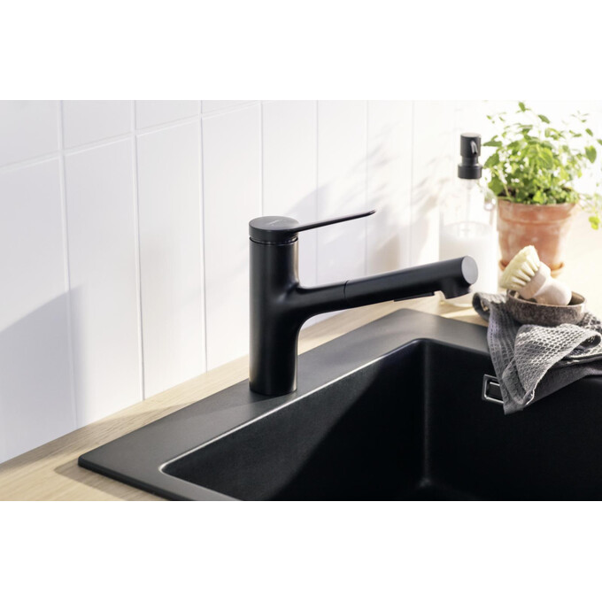 Смеситель для кухни Hansgrohe Zesis M33 Black Matt 74800670 (черный матовый, с выдвижной лейкой), Цвет производителя: черный матовый, фото 2