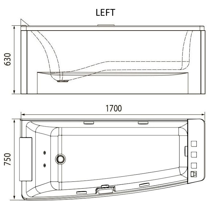 Ассиметричная гидромассажная ванна Volle 12-88-102/L, фото 4