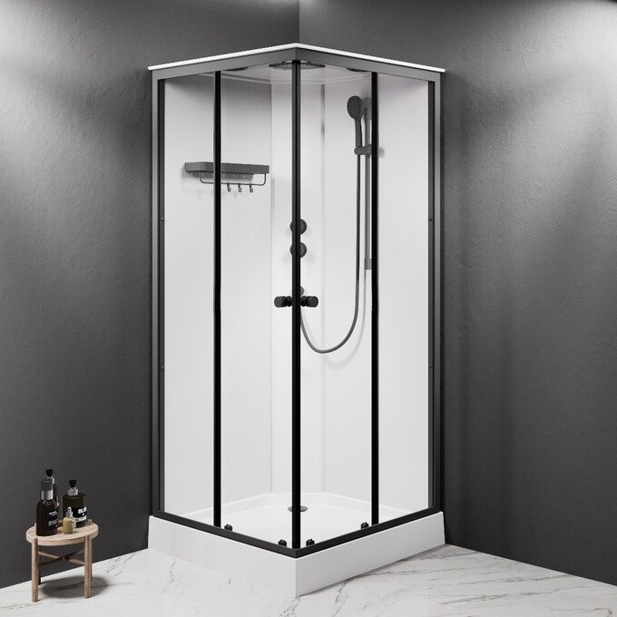 Душовий бокс Am.Pm X-Joy Square W94C-403-090BT (90x90 см, прозоре скло, профіль чорний матовий, з піддоном), Колір виробника: чорний матовий, фото , изображение 2