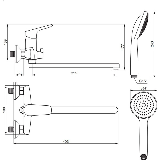 Смеситель для ванны Damixa Jupiter 779500001 (с лейкой и шлангом), фото 7