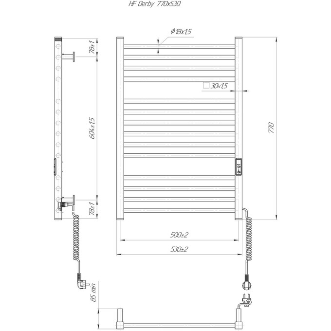 Электрический полотенцесушитель Hygge Family Derby 6.1.0402.06.WM (4820258984251, 530x770, белый матовый, универсальный, с таймером), Доступные размеры: 530 x 770, Цвет производителя: белый матовый, фото 9