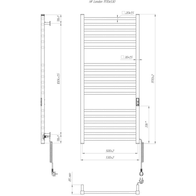 Электрический полотенцесушитель Hygge Family London 6.1.0104.06.WM (4820258984329, 530x1170, белый матовый, универсальный, с таймером), Доступные размеры: 530 x 1170, Цвет производителя: белый матовый, фото 9