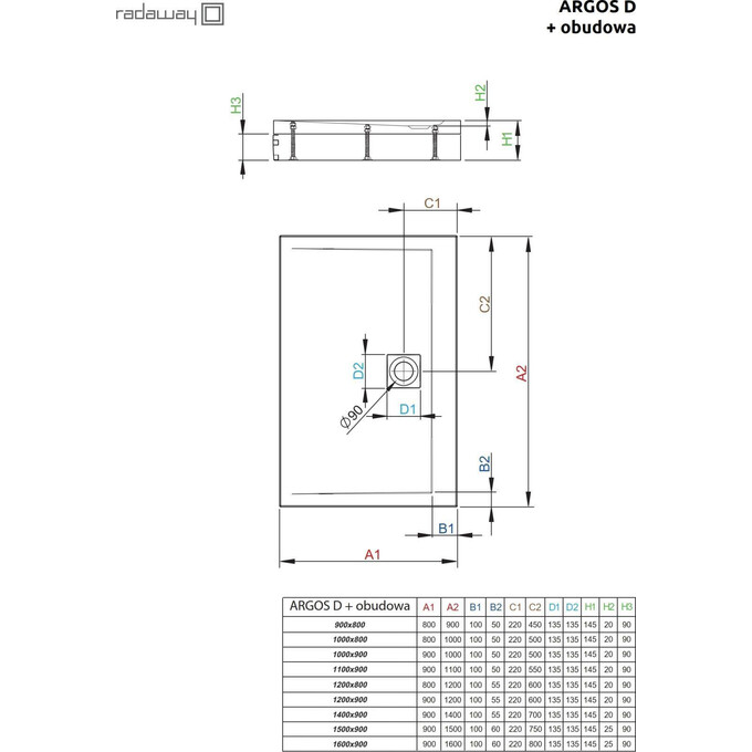 Душевой поддон Radaway Argos D 4ADN89-02 (90x80 см, с ножками и панелью), Доступные размеры: 90 x 80, фото 3