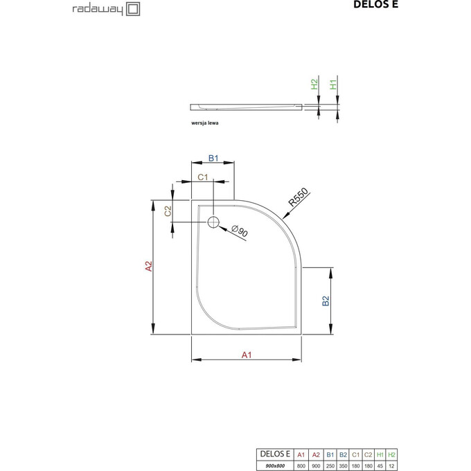 Душовий піддон Radaway Delos E SDE9080-01L (90x80 см, лівосторонній), фото , изображение 2