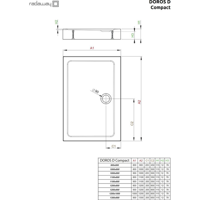 Душевой поддон Radaway Doros D Compact SDRD9080-05 (90x80 см, с ножками), Доступные размеры: 90 x 80, фото 2