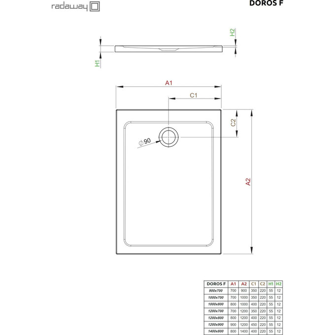 Душевой поддон Radaway Doros F SDRF1270-01 (120x70 см), Доступные размеры: 120 x 70, фото 2