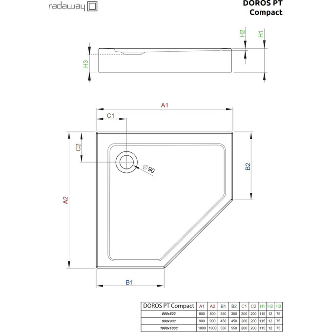 Душовий піддон Radaway Doros PT Compact SDRPT8080-05 (80x80 см, з ніжками), Доступні розміри: 80 x 80, Колір виробника: білий глянець, фото , изображение 2