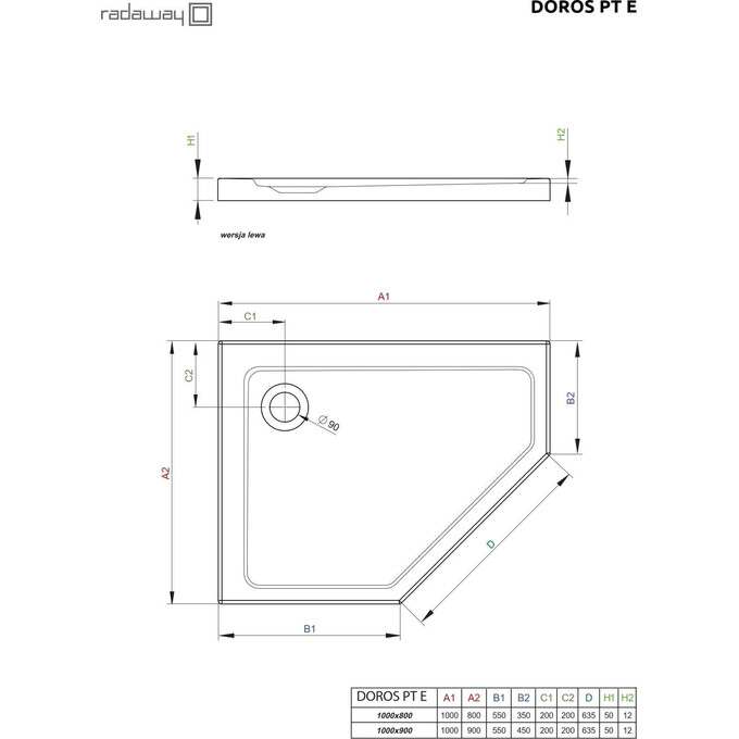 Душевой поддон Radaway Doros PT E SDRPT1080-01R (100x80 см, правосторонний), Доступные размеры: 100 x 80 R, Цвет производителя: белый глянец, фото 2