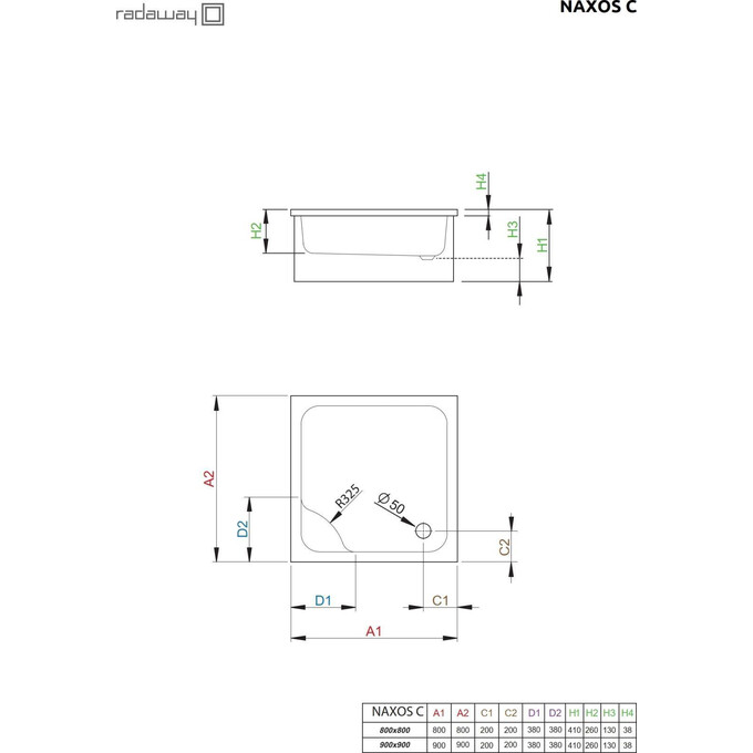 Душовий піддон Radaway Naxos C SNC9941-28 (90x90 см), Доступні розміри: 90 x 90, фото , изображение 2