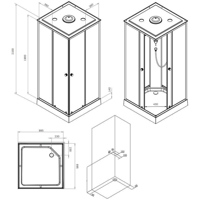 Душовий бокс Am.Pm X-Joy Square W94C-403-090BT (90x90 см, прозоре скло, профіль чорний матовий, з піддоном), Колір виробника: чорний матовий, фото , изображение 8
