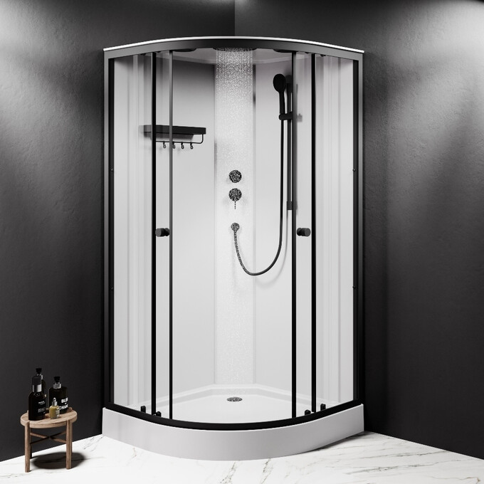 Душовий бокс Am.Pm X-Joy W94C-401-100BT (100x100 см, прозоре скло, профіль чорний матовий, з піддоном), Доступні розміри: 100 x 100, Колір виробника: чорний матовий, фото , изображение 3