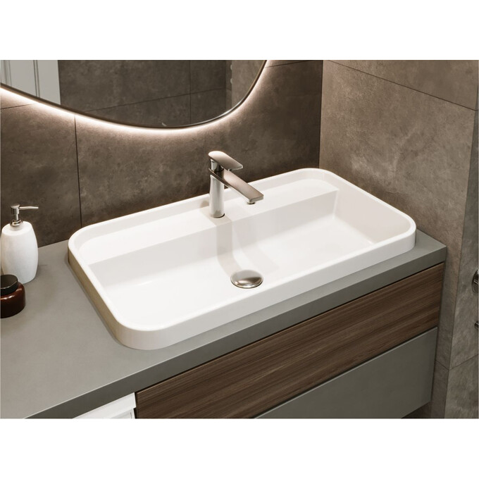 Умивальник Miraggio Ocean 700 Miramarble 8813680 (70x40 см), Доступні розміри: 70 x 40, Технологія виробництва: Miramarble, Колір виробника: білий глянець, фото , изображение 2